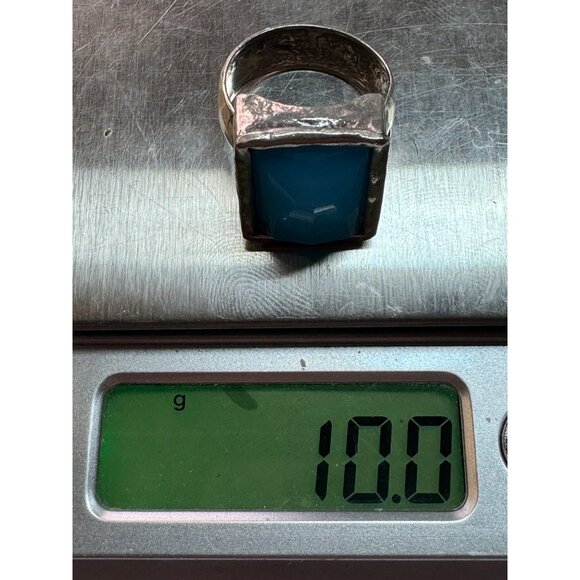 Estate Sterling Silver 925 Hammered Band Blue Rectangular Gemstone Ring Size 8 - Picture 8 of 8